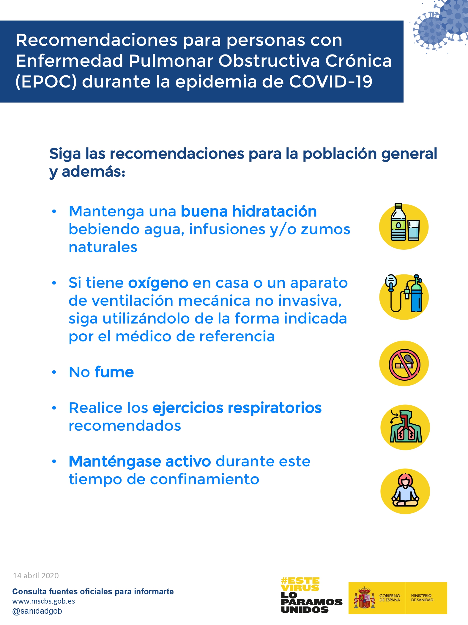 Recomendaciones para personas con Enfermedad Pulmonar Obstructiva Crónica (EPOC) durante la epidemia de COVID-19
